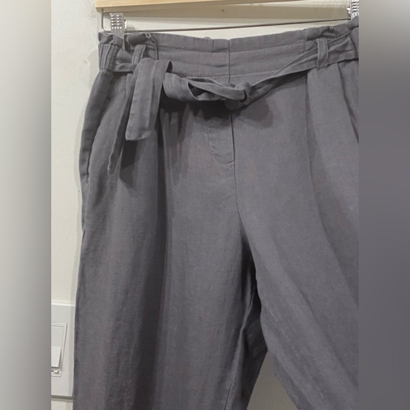 Ellen Tracy Linen Comfy Tapered Leg Pant High Waist in Mid Grey Oversized Size S - Picture 5 of 10
